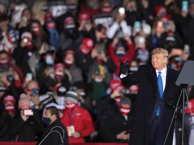 US President Donald Trump is campaigning hard and seeking to convey confidence despite trailing in the polls. Picture: AFP