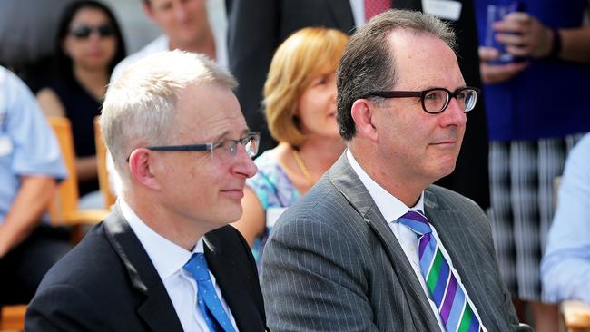 (L-R) Federal Minister for Urban Infrastructure Paul Fletcher and Ku-ring-gai state liberal MP Alister Henskens, at the official opening in February 2017, of the first multistorey, dementia specific designed aged care home in Wahroonga. Picture: Troy Snook