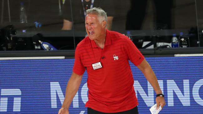 Brett Brown in action with the Philadelphia 76ers this year. Picture: Kim Klement-Pool/Getty