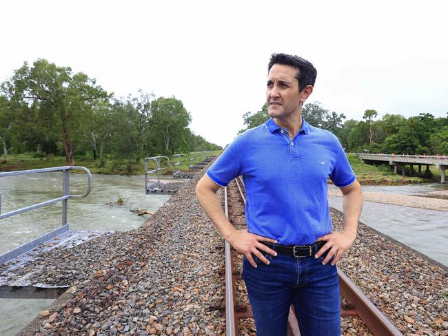 TOWNSVILLE, AUSTRALIA. NewsWire Photos. FEBRUARY 5, 2025 Premier of Queensland David Crisafulli crosses the Ollera Creek which has been destroyed by flood water so he can make his way into Ingham. Picture: NewsWire/ Adam Head