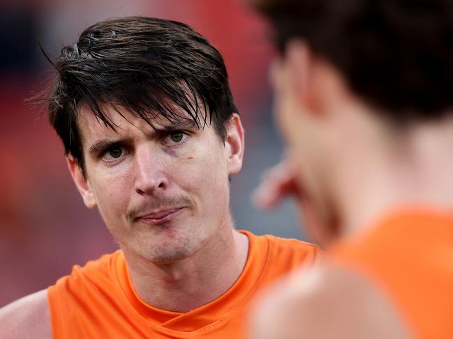 SYDNEY, AUSTRALIA - JUNE 16: Sam Taylor of the Giants looks on at quarter-time during the round 14 AFL match between Greater Western Sydney Giants and Port Adelaide Power at ENGIE Stadium, on June 16, 2024, in Sydney, Australia. (Photo by Brendon Thorne/AFL Photos/via Getty Images)