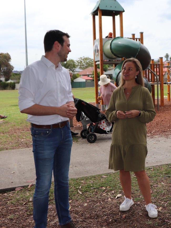 Upgraded - Novocastrian Park, New Lambton - Labor's Deputy Lord Mayor Declan Clausen, with Councillor Peta Winney Baartz. Supplied.