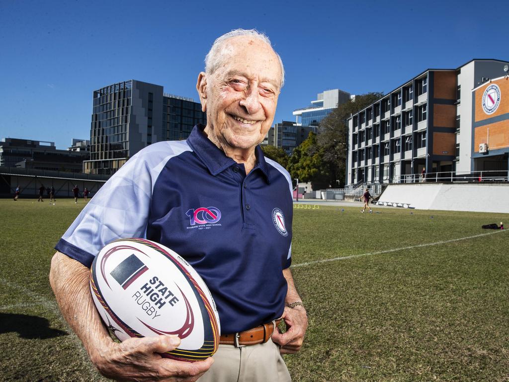 Dr Nick Girdis, First XV captain and school captain at Brisbane State High in 1943 who remembers digging trenches alongside the rugby oval during World War II. Picture Lachie Millard