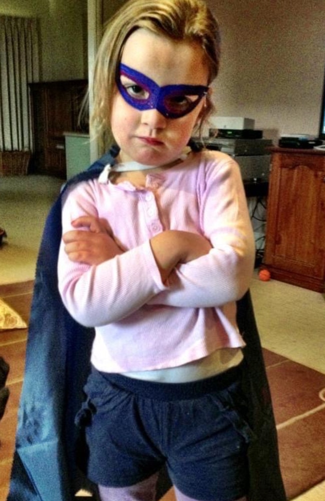 Rose Milthorpe was four when she asked her mum for her own superhero costume. Three months later, her mum found out why. Picture: Copyright news.com.au