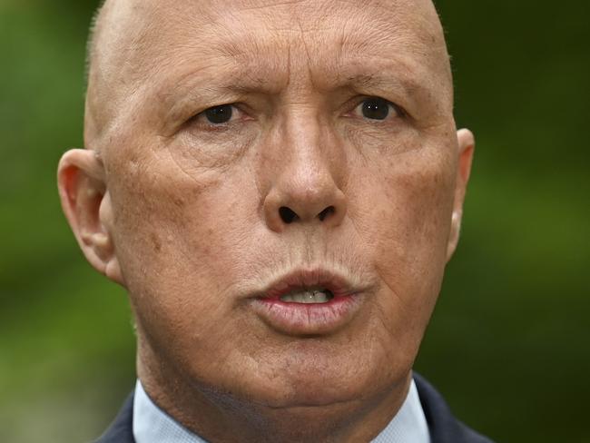 CANBERRA, AUSTRALIA, NewsWire Photos. NOVEMBER 15, 2023: Leader of the Opposition Peter Dutton and Dan Tehan hold a press conference at Parliament House in Canberra. Picture: NCA NewsWire / Martin Ollman