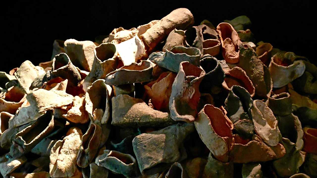 The sculpture of children's shoes at the Sydney Jewish Museum. Picture: Mark Furler