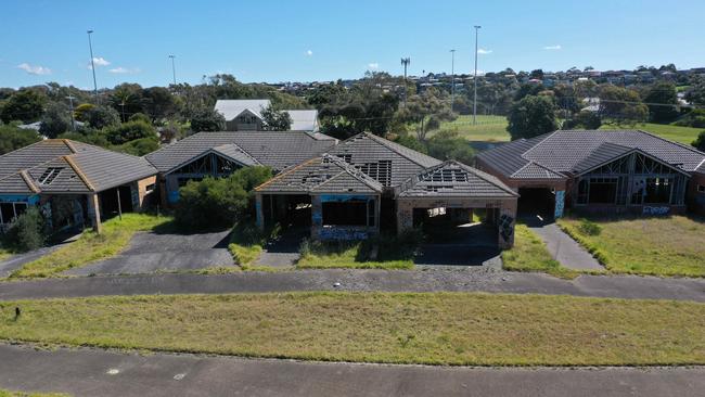 A picture taken this week of derelict buildings at the failed retirement village on Bonnyvale Road. The buildings have sat in a partially completed state for around 17 years. Picture: Alan Barber.