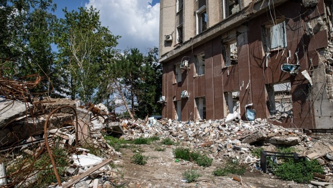 Rubble can be seen at the site in the Mykolaiv Regional State Administration building in Mykolaiv. The Mykolaiv Regional State Administration building was hit by a Russia missile strike on the morning of 29 March, 2022. Picture: Alex Chan/SOPA Images/LightRocket via Getty Images.