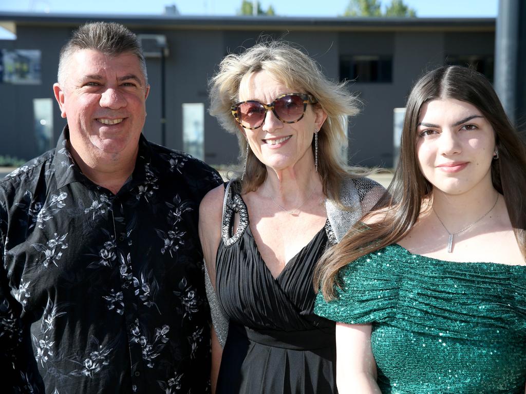 Geelong High graduation at GMHBA Stadium. Mark, Gayle and Holly Jennings. Picture: Mike Dugdale