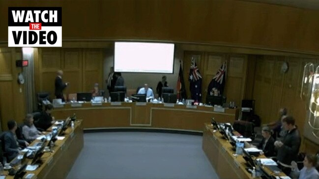 Inner West councillors discussing a picture of the Queen at Tuesday's council meeting