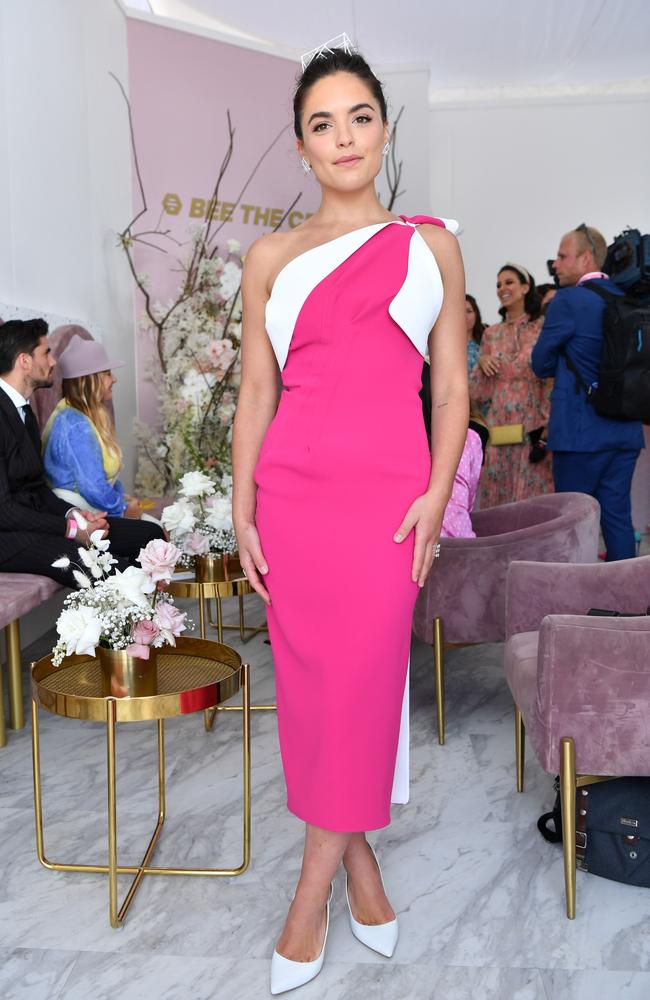 Model Olympia Valance knew this year’s must-have look was a one-shoulder dress. Picture: MediaMode