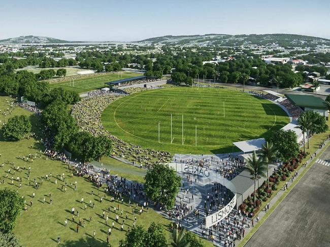 OVAL UPGRADE: Artist impression of the completion of the $12M state-of-the-art facility including linking Oakes Oval and Crozier Field to cater for the future needs of officials, players, spectators and media. Image: Cox Architecture