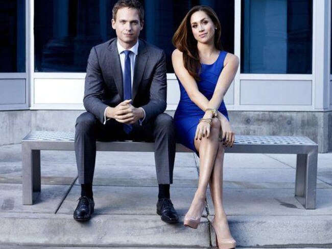 Suits stars: Patrick J. Adams as Mike Ross, Meghan Markle as Rachel Zane. Picture: Robert Ascroft/USA Network