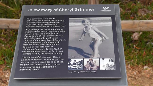 A memorial plaque at Fairy Meadow Beach in Cheryl’s honour. Picture: Simon Bullard