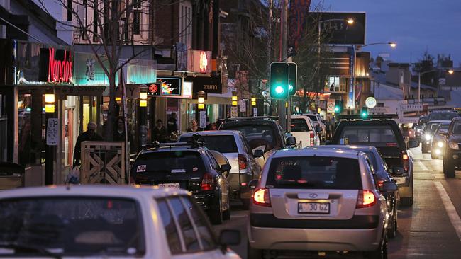 There is rising tension in North Hobart’s restaurant strip as Uber Eats drivers occupy parking spaces until they get an order. Picture: MATHEW FARRELL