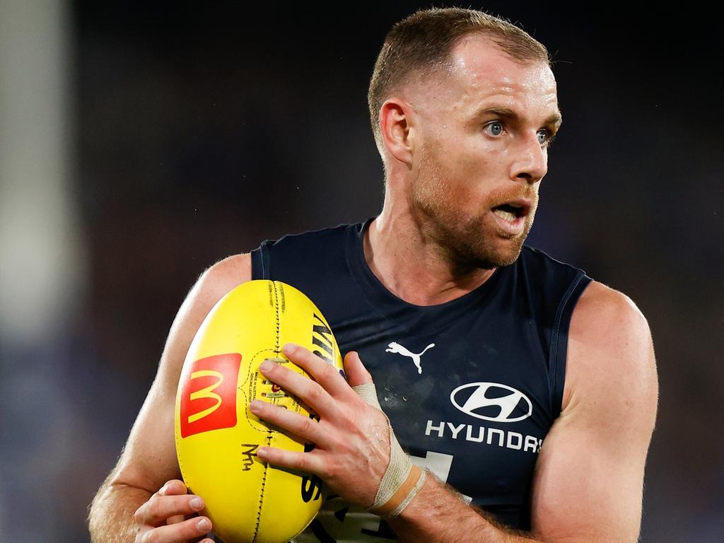 Sam Docherty is a big reason for the Blues’ 6-2 start. Picture: Michael Willson/AFL Photos via Getty Images