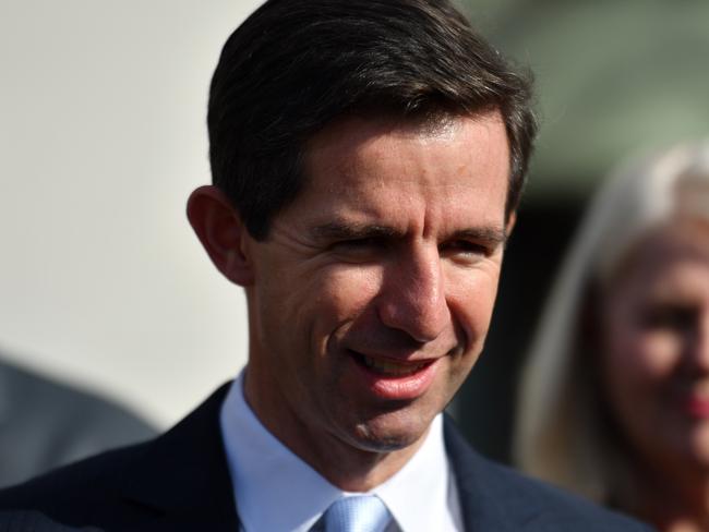 Minister for Education Simon Birmingham joins students from Franklin Public School (Tumut) to announce the Government'€™s response to the Review into Regional, Rural and Remote Education at Parliament House in Canberra, Wednesday, May 30, 2018. (AAP Image/Mick Tsikas) NO ARCHIVING