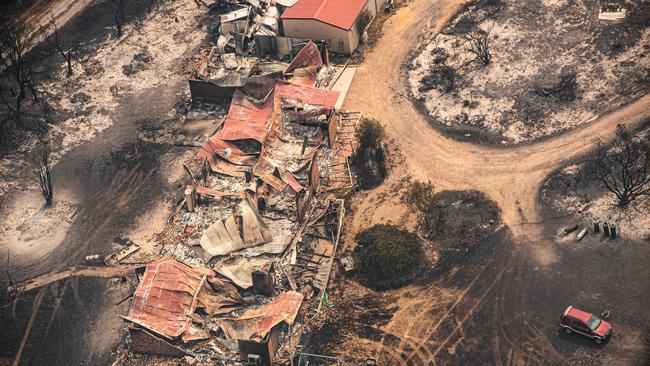 A destroyed property off the Great Alpine Road, close to Sarsfield. Picture: Jason Edwards