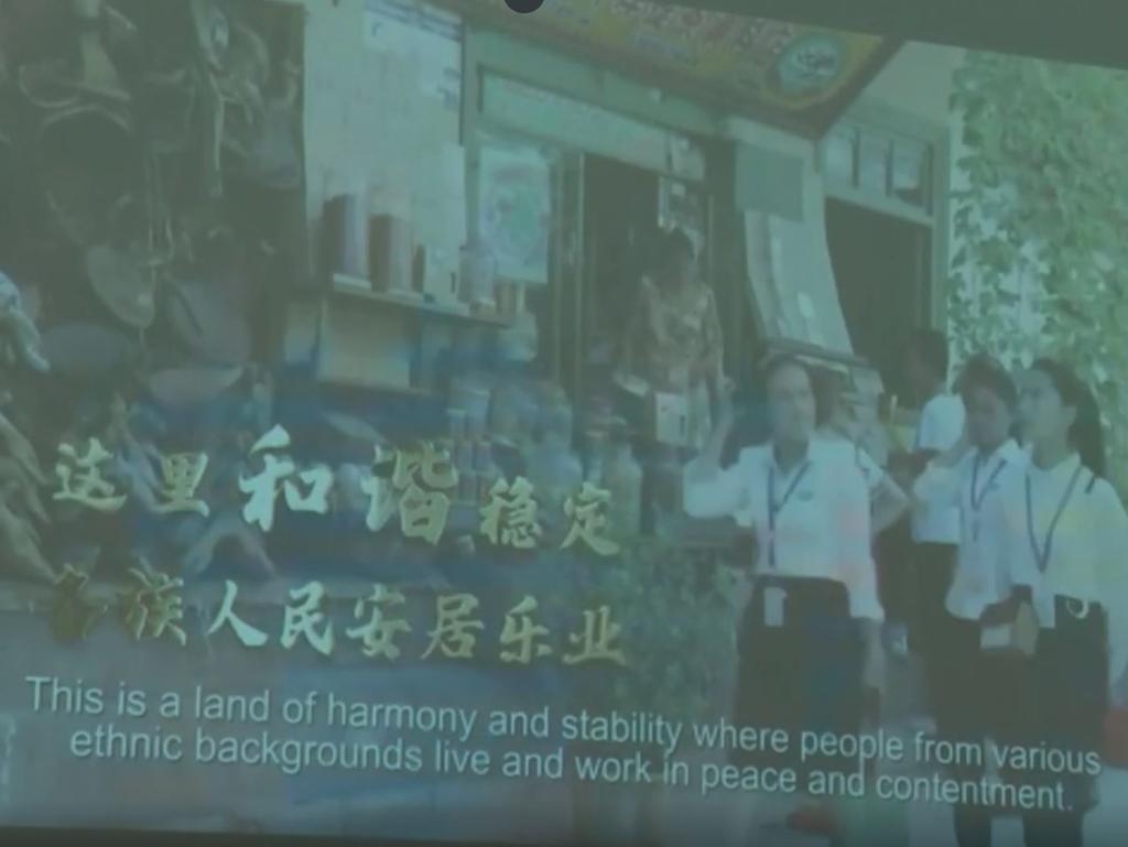 The propaganda video attempted to depict Xinjiang has a place of peace and prosperity. Picture: Sky News