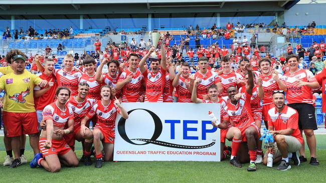 17th October 2020, Currumbin Under 18’s celebrate winning the Gold Coast Rugby League Under 18's Grand Final played between against the Tugun Seahawks. Photo: Scott Powick News Corp