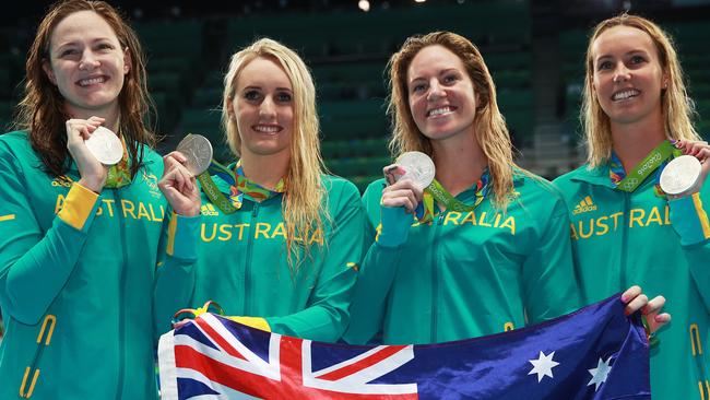 ...To help the team win silver in the 4x100m freestyle (from left to right: Cate Campbell, Taylor McKeown, Emily Seebohm, Emma McKeon) Picture. Phil Hillyard