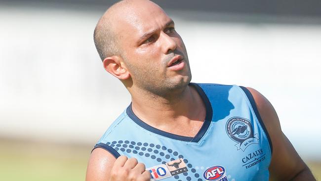 Matt Campbell celebrates a goal for the Darwin Buffaloes. Will he be in charge in 2020-21? Picture: GLENN CAMPBELL