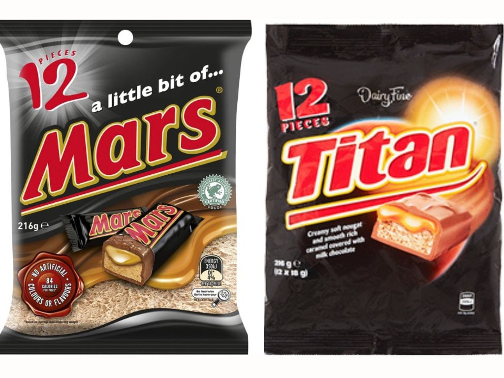 Chocolate lovers are raving about Aldi's Mars bar alternative. Picture: Woolworths, Aldi