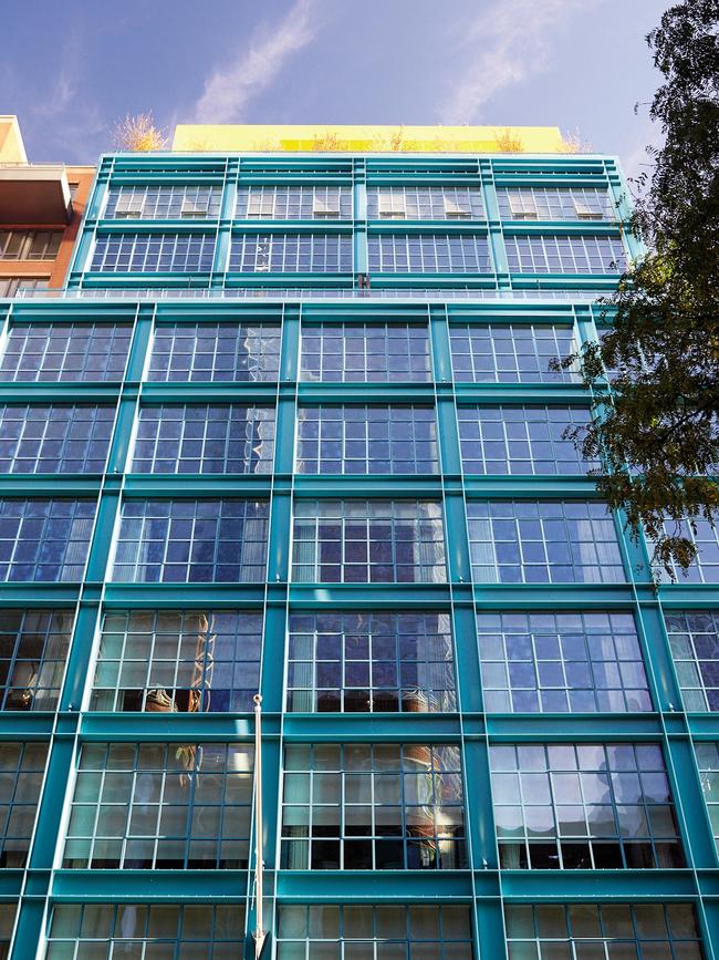 Warren Street Hotel’s vibrant blue exterior. Picture: Simon Brown.