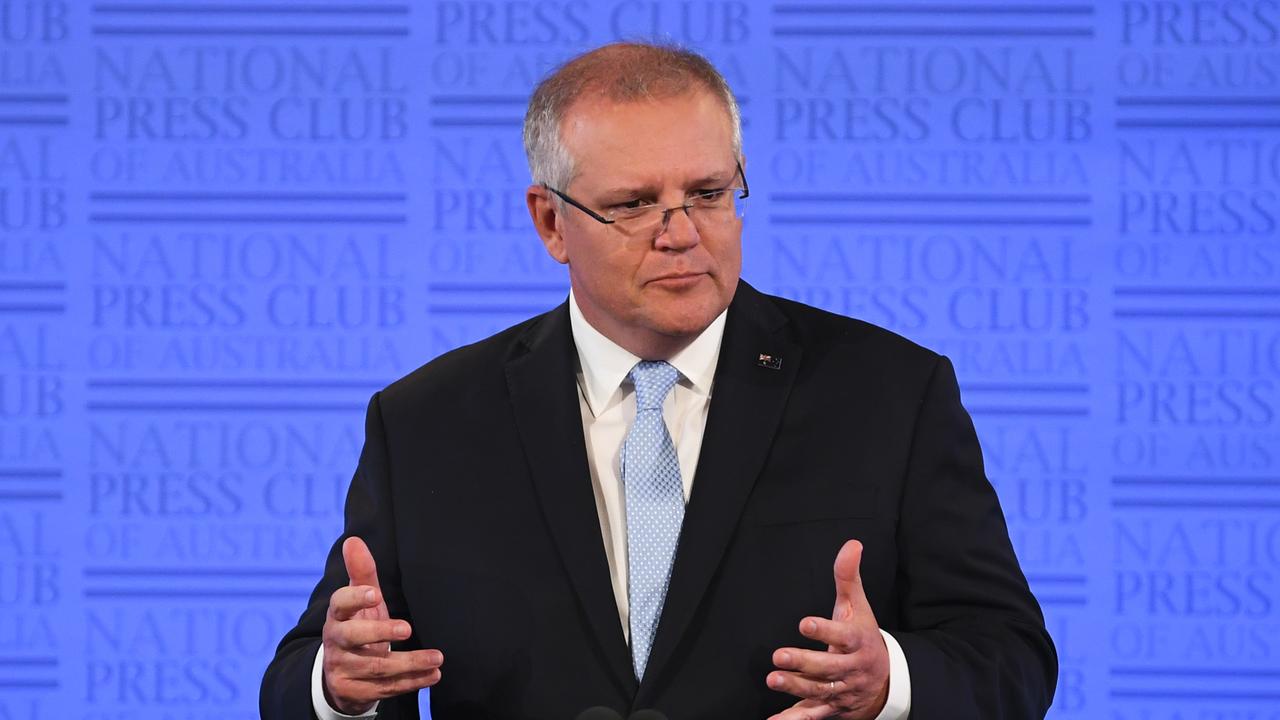 Australian Prime Minister Scott Morrison addresses the National Press Club.