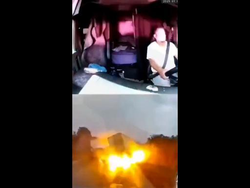 Wild moment truck drives through fireball