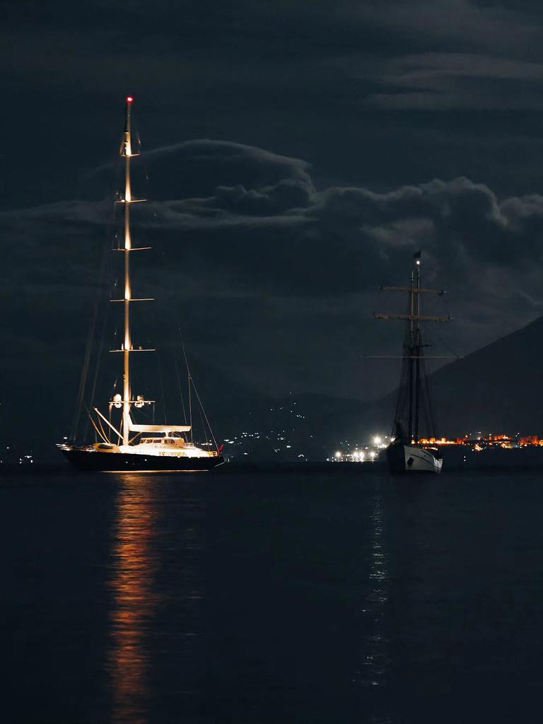 "The Bayesian" off Porticello, Palermo, at night before it sunk in a horrific storm. Picture: Fabio la Bianca / BAIA Santa Nicolicchia / AFP.