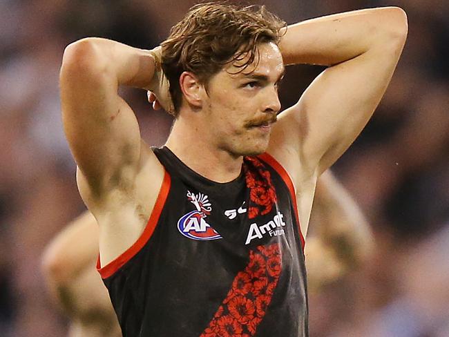 MELBOURNE, AUSTRALIA - APRIL 25: Joe Daniher of the Bombers reacts after defeat during the round 6 AFL match between Essendon and Collingwood at Melbourne Cricket Ground on April 25, 2019 in Melbourne, Australia. (Photo by Michael Dodge/Getty Images)