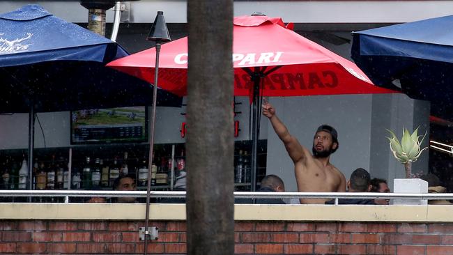 Matters get crazy as Canterbury-Bankstown players lose clothes and dignity at the Harbour View Hotel in The Rocks. Picture: Toby Zerna