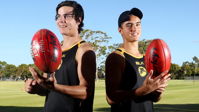 Jackson Edwards (right) with fellow draft hopeful Darcy Fogarty. Picture: Simon Cross