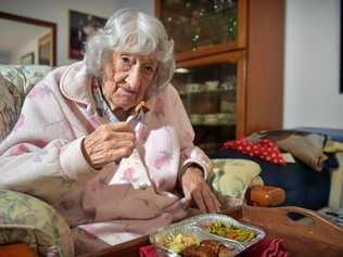 SOUR TASTE: Shirley Carnegie, 92, has noticed a drop in the quality of food from Meals on Wheels after a Brisbane-based provider took over preparation. Picture: Warren Lynam