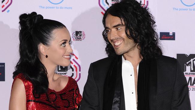 Katy Perry and Russell Brand arrive at the MTV European Music Awards in 2010.