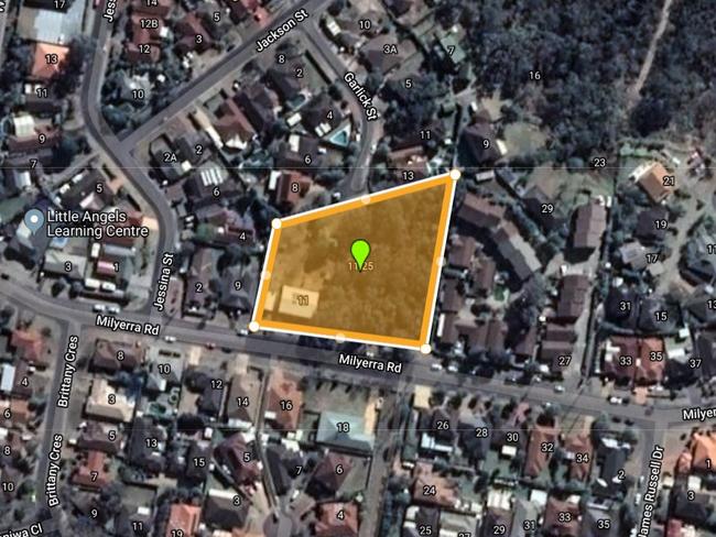Map showing the location of a proposed 10 lot subdivision at 11-25 Milyerra Road, Kariong.