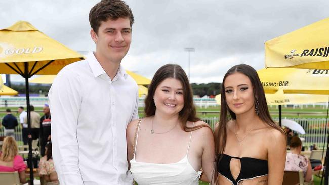 Ethan Gillett, Tia Walsh and Kayla Wood at Melbourne Cup Race Day, Caloundra. Picture: Patrick Woods.