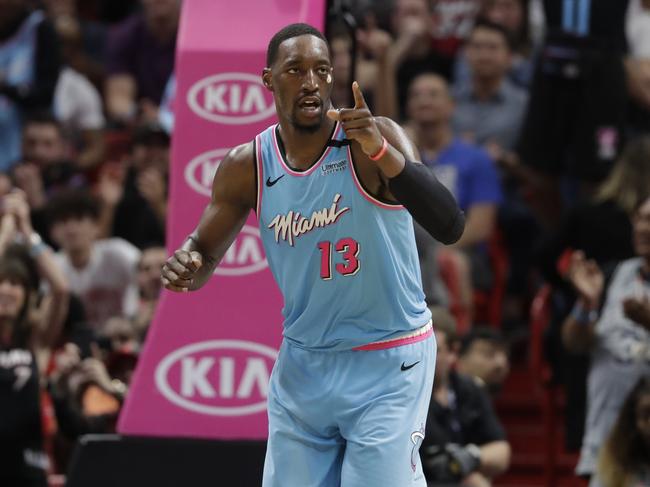 Miami Heat forward Bam Adebayo celebrates after scoring