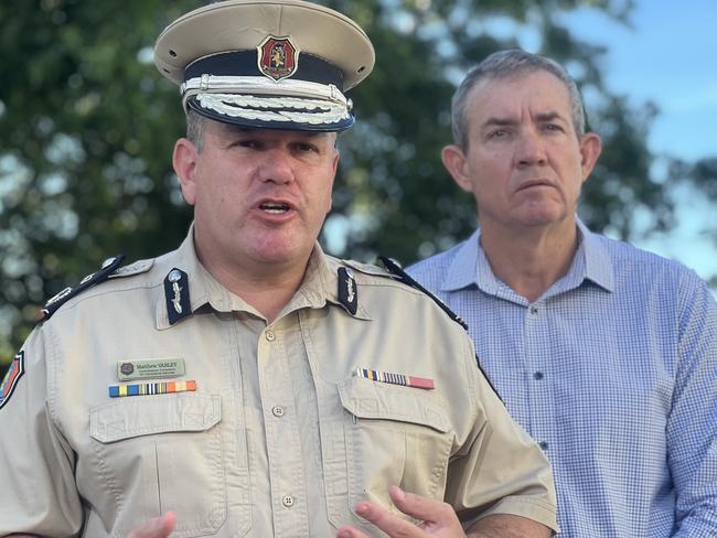 Corrections Commissioner Matthew Varley and Corrections Minister Gerard Maley. Private security company G4S has won a contract to provide extra prison staff in the Northern Territory. Picture: Fia Walsh.