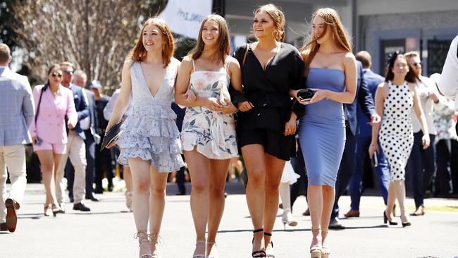 Arriving at the Everest racing day at Royal Randwick, from left, Emily Folkard, Zali Mahony, Charlotte Folkard and Ava Folkard. Picture: Sam Ruttyn