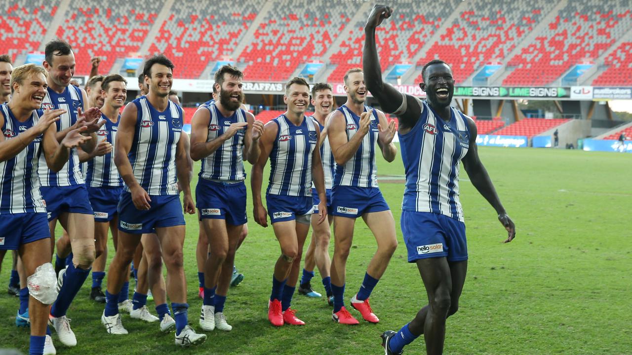 Daw celebrating after his first game back. Picture: Getty Images