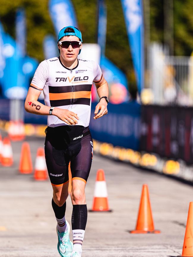 Calvin Amos in the Ironman 70.3 Tasmania in Hobart Picture: Linda Higginson
