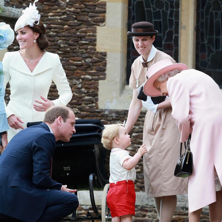 Back in 2015, Kate, William, the late Queen, Prince George and nanny Maria Teresa Turrion Borrallo attend the christening of baby Princess Charlotte. Picture: Chris Jackson – WPA Pool/ Getty Images