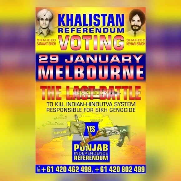 A poster promoting the pro-Khalistan campaign by Australia's Sikh community.