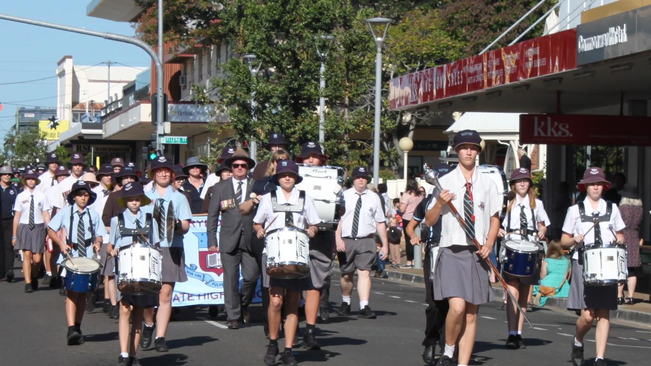 The Maryborough State High School marching band led the Anzac Day parade in the city.