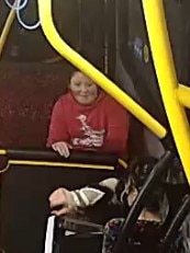 While he is on the bus, he is seemingly waved at by a second woman in a red top. Picture: Tasmania Police