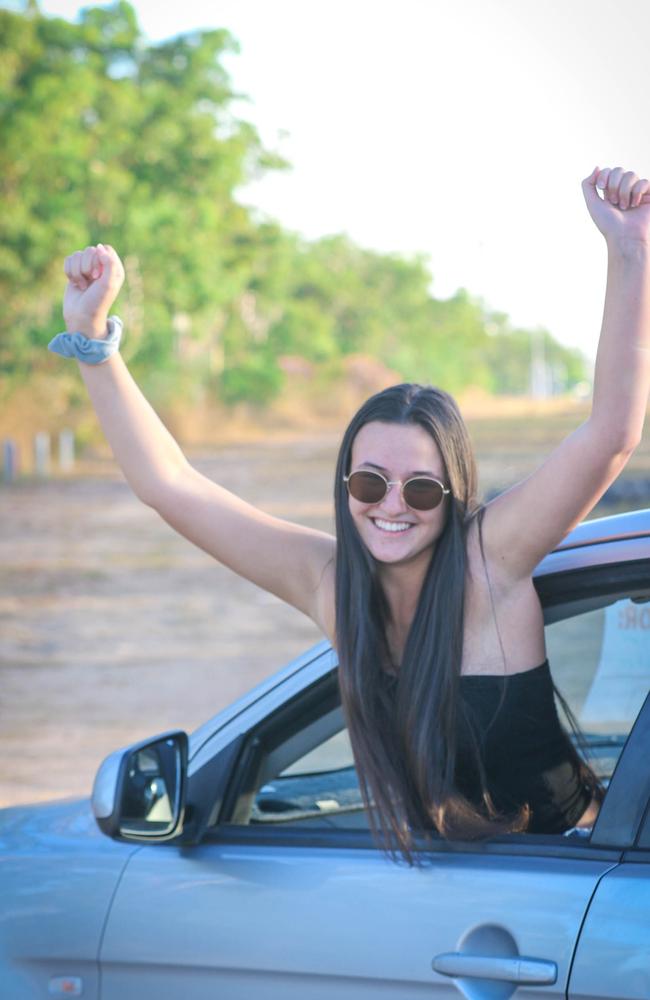 A jubilant Territorian Emily Wilson on gaining an early release from quarantine after the NTG revoked the hot spot declaration for the Brisbane LGA Picture:Glenn Campbell