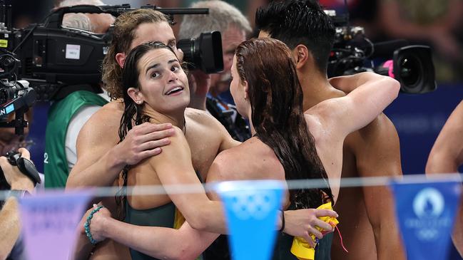 NCA. PARIS FRANCE 2024 OLYMPIC GAMES. August 3- Day 8Australias 4x100m Mixed Medley relay team of Kaylee McKeown, Josh Yong, Matt Temple and Mollie OÃCallaghan win Bronze during the Final at the Paris La Defense Arena  Picture: Adam Head