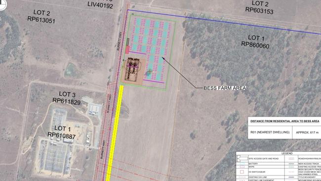 The layout for the proposed 500 mw BESS project near Bouldercombe.